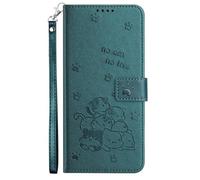 Kainevy Coque pour Realme C65 4G Cuir avec Cordon et Porte Carte et Support, Etui Portefeuille pour Realme C65 Silicone Antichoc Chat Mignonne Design (Vert Foncé)