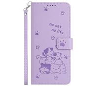 Kainevy Coque pour Realme C65 4G Cuir avec Cordon et Porte Carte et Support, Etui Portefeuille pour Realme C65 Silicone Antichoc Chat Mignonne Design (Violet)