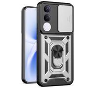 Kainevy Coque pour Vivo V70 FE avec Cache Camera et Anneau Support Metal, Housse Etui Protection Antichoc Militaire renforcée pour Vivo V70 FE, Homme (Argenté)