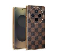 Kainevy Coque pour Vivo X200, Etui Antichoc Cuir Silicone Ultra Fine pour Vivo X200 avec Camera Protection, Housse Motif Leopard Chic Luxe Aesthetic (À Carreau)