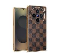 Kainevy Coque pour Vivo X200s, Etui Antichoc Cuir Silicone Ultra Fine pour Vivo X200s avec Camera Protection, Housse Motif Leopard Chic Luxe Aesthetic (À Carreau)