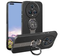 Kainevy Étui pour Honor Magic 5 Pro - En cuir durable et silicone - Pour homme et femme - Noir - Résistant aux chocs - Avec anneau magnétique rotatif à 360° - Luxueux et chic - Noir