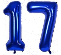 KAINSY Lot de 2 grands ballons en aluminium mylar en forme de chiffre pour 1er, 7e 17e anniversaire de mariage - 101,6 cm - Grand ballon bleu marine en forme de chiffre