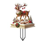 kaiop Piquet extérieur de Renne de Noël, piquets de pelouse de Renne, Panneau de pelouse de Noël avec Motif Maison de Neige et Couronne, Piquet Acrylique 2D imperméable pour la décoration de