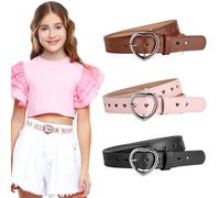 KAIOWPEIC Lot de 3 ceintures réglables en PU pour fille - Boucle en forme de cœur - Ceinture en cuir - Ceinture pour enfants de 6 à 12 ans - Pantalons, jupes et vestes, b, M