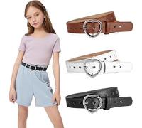 KAIOWPEIC Lot de 3 ceintures réglables en PU pour fille - Boucle en forme de cœur - Ceinture en cuir - Ceinture pour enfants de 6 à 12 ans - Pantalons, jupes et vestes, a, M