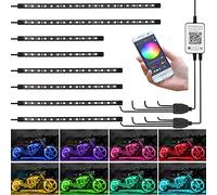 Kairiyard 8Pcs Kits de lumières LED pour Moto, Synchronisation Musicale APP Control 96 LEDs RGB Bandes LED IP67 Étanche Accent Glow Neon pour Harley Davidson Honda Kawasaki Suzuki Quad Caravane.