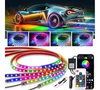Kairiyard Lot de 4 lumières LED sous-luisantes pour voiture, kit d'application et télécommande RVB multicolore synchronisation de la musique sous l'éclairage de la voiture, bandes néon étanches pour