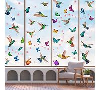 KAIRNE 121 Pcs Sticker Muraux Oiseaux de Fenêtre,Autocollant Mural Papillon,Sticker Mural Fleur Rose,Autocollant de Oiseaux,Sticker de Fenêtre Papillon Couleur,Amovible Anti-Collision Animaux Stickers