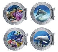 KAIRNE 4Pcs Marine Sticker Muraux 3D,Sticker Mural Sous-Marins,3D Tropical Poisson Sticker pour Salon,Animaux Marins Sticker,Océan Autocollant Décoration Murale pour Salle de Bain Chambre Enfants Deco