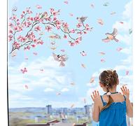 KAIRNE Sticker Fleur Rosa,Sticker Muraux Oiseaux sur Branche Arbre Autocollant,Papillon Oiseaux Autocollants de Décoration pour Fenêtre,DIY Florales Sticker pour Chambre D'enfant/Bébé Printemps Décor
