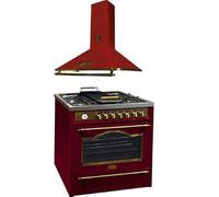 Kaiser Cuisinière HGE 93555 RotEm Cuisinière électrique à gaz + Hotte aspirante A 9315 Rouge 90 cm