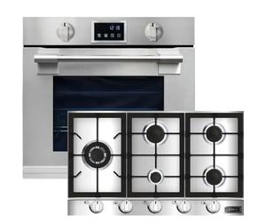 Kaiser EH 6339 + KG 9357 Turbo Cuisinière Kit four encastrable XXL 86L avec Pyrolyse & AirFry, écran tactile, boutons rotatifs, plaque de cuisson gaz 90 cm, acier inoxydable, brûleur WOK Turbo - 3,8