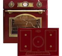 Kaiser EH 6355 RotEm Electriques Four encastré 67L Bordeux / 8 fonctions/autosuffisant/rétro/éclairage+ Kaiser KCT 7797 Fi RotEm Plaque induction 77cm Bordeux/plaque/Barbeque et Teppan Yaki/