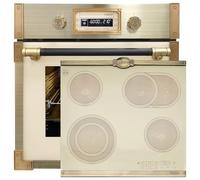 Kaiser Four à pyrolyse EH 6427 ElfAD+KCT 6185 IElfEm, rétro pyrolyse - Four encastrable 73 l - Verre de couleur ivoire 60 cm + plaque vitrocéramique rétro - Plaques métalliques bronze - 4 QickHeat