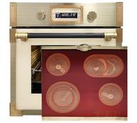 Kaiser Four à pyrolyse EH 6427 ElfAD+KCT 6185 IRotEm, rétro pyrolyse - Four encastrable 73 l - Verre de couleur ivoire 60 cm + plaque vitrocéramique rétro - Plaques métalliques bronze - 4 QickHeat