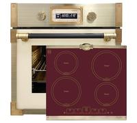 Kaiser Four à pyrolyse EH 6427 ElfAD+KCT 6195 IRotEm, rétro pyrolyse - Four encastrable 73 l - Verre de couleur ivoire 60 cm + plaque de cuisson à induction rétro - Plaques métalliques bronze - 4