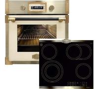 Kaiser Four pyrolyse « EH 6427 ElfAD+KCT 6385 Em», four à encastrer pyrolyse rétro 73 L en verre couleur ivoire 60 cm+ Plaque de cuisson vitrocéramique 60 cm, cuisinière encastrée