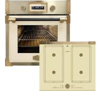 Kaiser Four pyrolyse »EH 6427 ElfAD+KCT 6745 ElfAD», four à encastrer pyrolyse rétro 73L verre couleur ivoire 60 cm+plaque de cuisson à induction, plaque à induction rétro, 4 QickHeat
