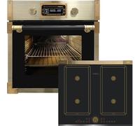 Kaiser Four pyrolyse rétro 73L verre noir 60 cm+plaque à induction rétro, bronze, 4 QickHeat
