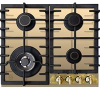 Kaiser KCG 6335 Plaque de cuisson à gaz ElfEm, 60 cm, verre ivoire, vitrocéramique, encastrable/cadre en métal bronze/socle de brûleur - Doré / 3,8 kW Wok/gaz naturel/gaz