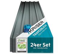 KAISER Lot de 24 plaques de toit trapézoïdales - Tôle profilée 115 x 46 cm (12,7 m²) anthracite - Plaques de toit galvanisées en métal et tôle d'acier - Pour abri de voiture, toit, garage, abri à