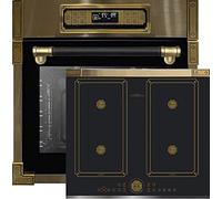 Kaiser Olan Kaiser EH 6726 AD+KCT 6745 AD, four encastrable rétro, 80 l, 11 fonctions de fonctionnement, plaque à induction Flex Retro 60 cm, plaque encastrable Autark Power Booster Or Antique