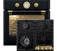 Kaiser Olan Kaiser Herdset Four encastrable autarcique EH 6432 BE+ KCG 6335 EM, Retro four électrique encastrable, 68 L, 10 fonctions + Table de cuisson à gaz 60cm, Ivoire, encastrable