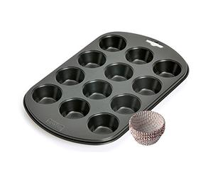 KAISER Original Inspiration Lot de 2 moules à muffins, moule à muffins avec moules en papier de Noël pour 12 muffins, 38 x 27 cm, moule à cupcakes avec revêtement antiadhésif, noir