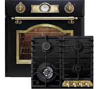 Kaiser Set de cuisine EG 6345 Em+KCG 6335 Em/3, Four à gaz à encastrer autonettoyant 67L Four à gaz autonettoyant + table de cuisson à gaz 60cm, verre noir, Cuisinière encastrable rétro