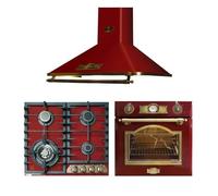 Kaiser Set de cuisinière à gaz EH 6355 RotEm + KCG 6335 RotEm + A 6315 Rouge Em, verre bordeaux, hotte aspirante encastrable rétro, hotte aspirante KCG 6335 RotEm + A 6315 RotEm, verre bordeaux, plaque de cuisson rétro encastrable, hotte aspirante