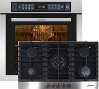 Kaiser Set EH 6306 R + KCG 9386, Four à encastrer,inox,79L 15 Fkt. Grill Air fryer Full Touch + table de cuisson à gaz encastrable,noir verre, 3,8 KW