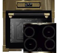 Kaiser Set EH 6726 AD + KCT 6395 IEm, Retro four encastrable 80L, Ensemble four électrique + Exclusif table de cuisson à induction 60 cm, Quick Heat, plaque métallique bronze