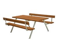 kaiserkraft FRANKEL Ensemble Table et bancs | piétement en Acier galvanisé à Chaud | L x p 1770 x 1850 mm | Bois de résineux | Teck | avec Dossier