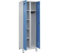 kaiserkraft FRANKEL Vestiaire pour Produits de Nettoyage Evolo Plus | 1 Compartiment | cloison médiane Centrale | Gris Clair/Bleu Clair | l 600 mm | avec Pieds Larges | Serrure à Cylindre