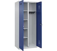 kaiserkraft FRANKEL Vestiaire pour Produits de Nettoyage Evolo Plus | 1 Compartiment | cloison médiane Centrale | Gris Clair/Bleu Gentiane | l 800 mm | avec Patins | loqueteau