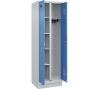 kaiserkraft FRANKEL Vestiaire pour Produits de Nettoyage Evolo Plus | 1 Compartiment | cloison médiane Centrale | Gris Clair/Bleu Clair | l 600 mm | avec Socle | Serrure à Cylindre