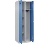 kaiserkraft FRANKEL Vestiaire pour Produits de Nettoyage Evolo Plus | 1 Compartiment | cloison médiane Centrale | Gris Clair/Bleu Clair | l 600 mm | avec Patins | Serrure à Cylindre
