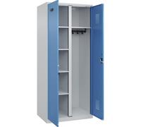 kaiserkraft FRANKEL Vestiaire pour Produits de Nettoyage Evolo Plus | 1 Compartiment | cloison médiane Centrale | Gris Clair/Bleu Clair | l 800 mm | avec Patins | Serrure à Cylindre