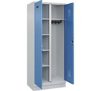 kaiserkraft FRANKEL Vestiaire pour Produits de Nettoyage Evolo Plus | 1 Compartiment | cloison médiane Centrale | Gris Clair/Bleu Clair | l 800 mm | avec Socle | Serrure à Cylindre