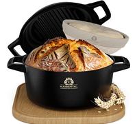 KAISERTAL 26 cm Casserole en fonte + panier de fermentation - Moule à pain brûlé avec couvercle - Pot à pain pour la cuisson - Moule à pain en fonte avec accessoires de cuisson