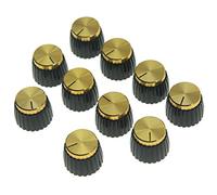 KAISH Lot de 10 boutons d'amplificateurs d'ampli de guitare noirs avec capuchon en aluminium doré pour amplificateurs Marshall de 6 mm de diamètre