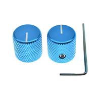 KAISH Lot de 2 boutons de contrôle du volume/de la tonalité en aluminium pour guitare, basse, potentiomètre universel de 6,35 mm avec ligne d'indicateur pour Tele/Telecaster Bleu