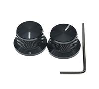 KAISH Lot de 2 boutons de potentiomètre en aluminium 1/4" Boutons universels Top Hat Bouton de contrôle Bell avec vis de serrage pour guitare/basse/amplis/préamplis Noir avec indicateur
