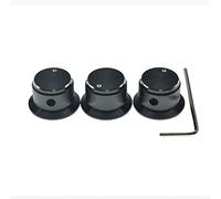 KAISH Lot de 3 boutons de potentiomètre universels en aluminium de 6,35 mm avec vis de réglage pour guitare/basse/ampère/préampli Noir avec bord poli et indicateur