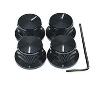 KAISH Lot de 4 boutons de potentiomètre universels en aluminium de 6,35 mm avec vis de réglage pour guitare/basse/amplisté/préampli Noir avec indicateur