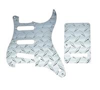 KAISH Plaque diamant de qualité supérieure - Plaque de protection ST/Strat SSS - Plaque de grattage en aluminium avec plaque arrière - Pour Fender Strat américaine/mexicaine - Argenté