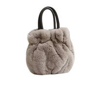 KAISHIN femmes véritable fourrure de lapin Rex pleine peau sacs à bandoulière motif léopard sacs de seau dame sacs à main en fourrure douce (Gris)