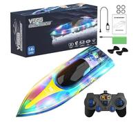 kaisudiAP Bateau télécommandé scellé par ultrasons, lumière LED, RC 2,4 GHz, démarrage par détection d'eau, pour Enfants et Adultes, Jouet de Piscine Durable (Bleue)