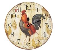 kaisudiAP Horloge Murale à Quartz silencieuse et sans -tac, Horloge de décoration intérieure colorée de 12 Pouces, Style rétro (Coq)